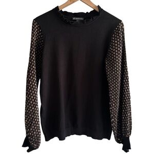 Adrianna Papell Knit Sweater Gold Polka Dot  Balloon Sleeves Size Large
